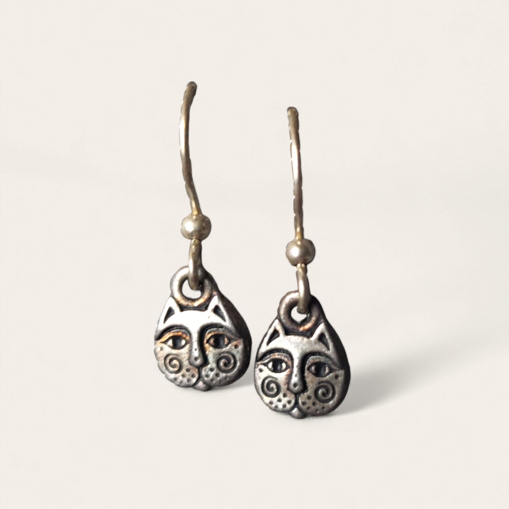 Silver Cat Face Earrings